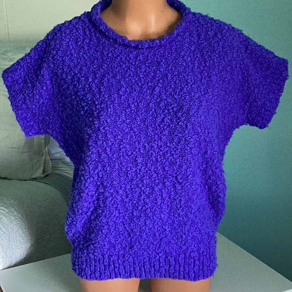 Vintage 80s Purple Popcorn knit cap sleeve sweater by Chaus Essentials Sz Small